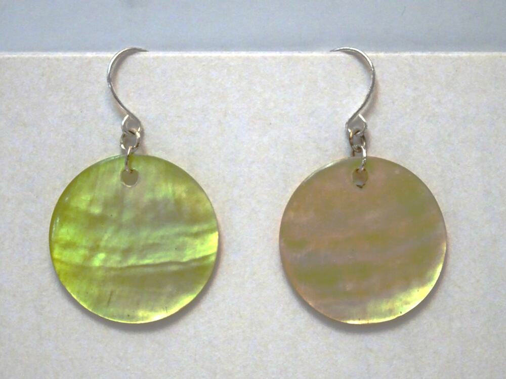 Mother of Pearl Shell Dangle Earrings – Yellow Green Iridescent Boho
